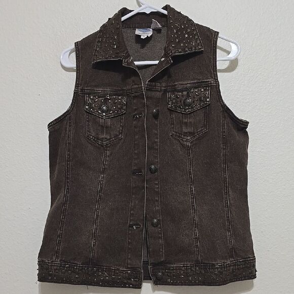 DG2 by Diane Gilman Jackets & Blazers - DG2 by Diane Gilman Brown Denim Vest‎ Sleeveless Casual M